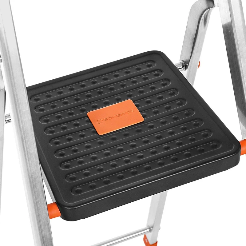 Échelle 4 marches en aluminium escabeau largeur de la marche 12 cm pliable plateau à outil pieds antidérapants capacité de charge 150 kg noir 12_0001919