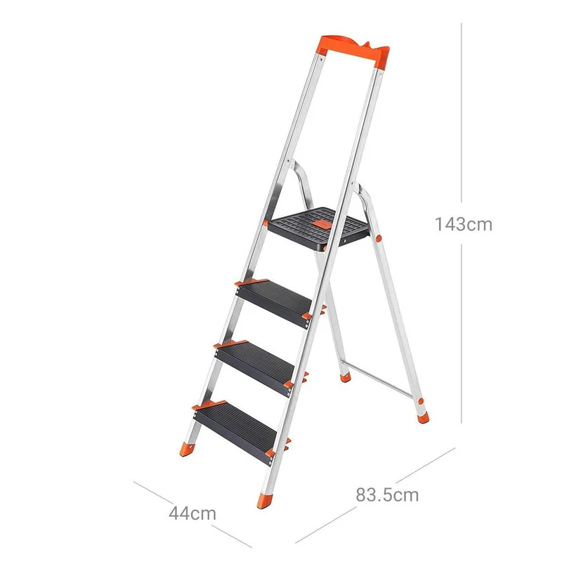 Échelle 4 marches en aluminium escabeau largeur de la marche 12 cm pliable plateau à outil pieds antidérapants capacité de charge 150 kg noir 12_0001919