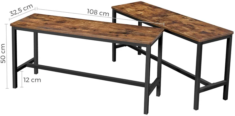 Lot de 2 sièges bancs de salle à manger pour cuisine style industriel 108 x 32 5 x 50 cm cadre métallique durable pour cuisine salle à manger salon marron rustique 12_0000024/2