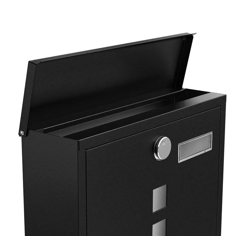 Boîte aux lettres murale avec serrure avec cache fenêtres de visualisation emplacement pour nom rouleau pour journaux facile à installer noir 12_0001641