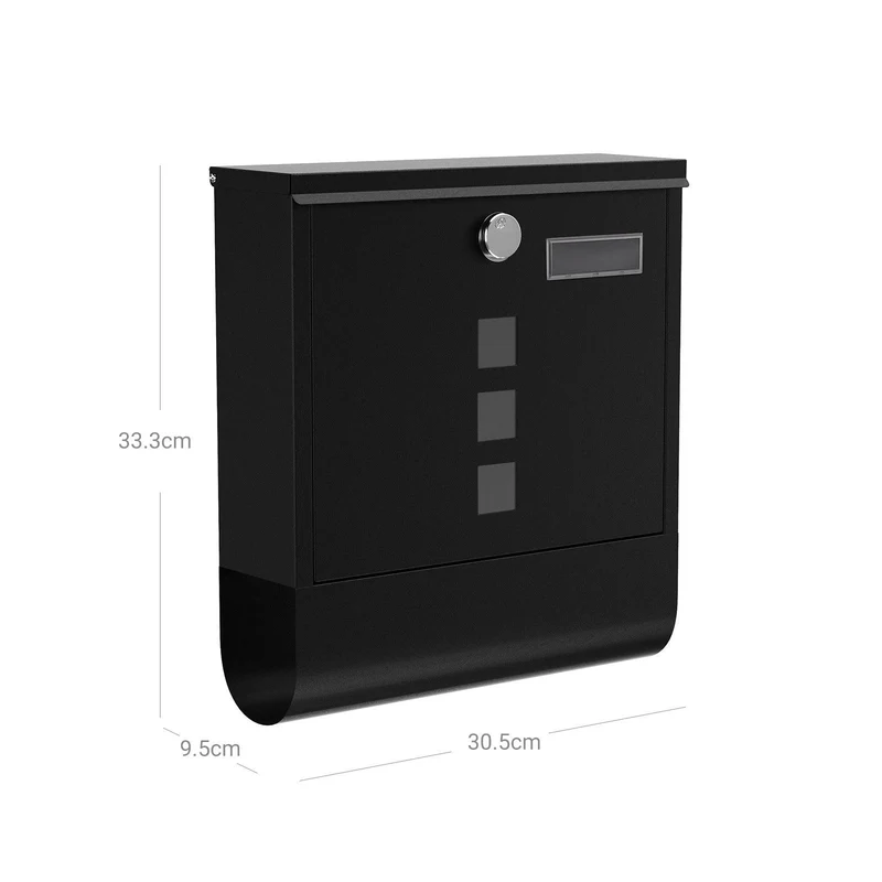 Boîte aux lettres murale avec serrure avec cache fenêtres de visualisation emplacement pour nom rouleau pour journaux facile à installer noir 12_0001641