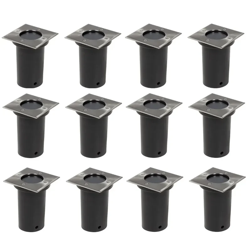 Lot de 12 lampes encastrables au sol d'extérieur jardin 10,8 x 10,8 x 15 cm faible consommation en aluminium noir 02_0046214