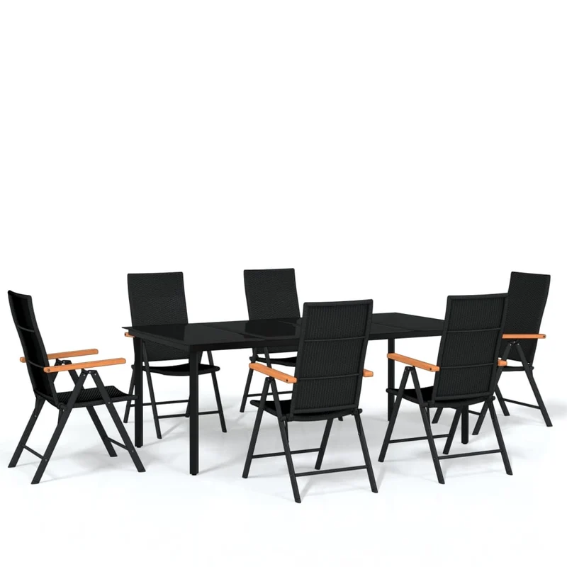 Ensemble de salle à manger de jardin meuble extérieur 7 pièces noir 02_0014002