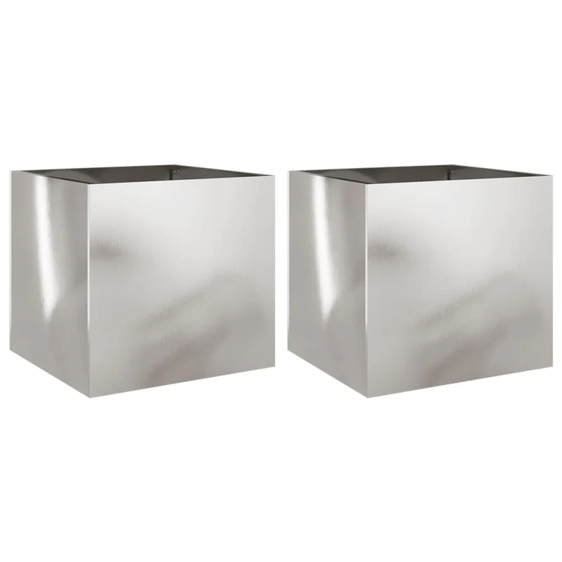 Jardinière bac lit surélevé plantes fleurs jardin terrasses lot de 2 argenté 42 x 40 x 39 cm acier inoxydable Argent 02_0039012