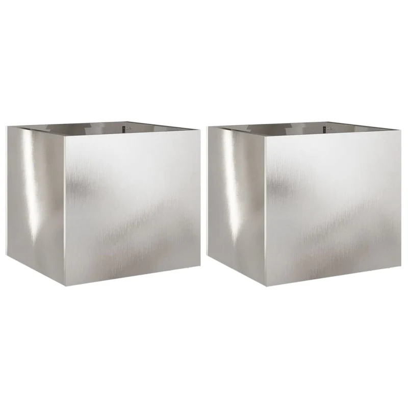 Jardinière bac lit surélevé plantes fleurs jardin terrasses lot de 2 argenté 32 x 30 x 29 cm acier inoxydable Argent 02_0039010