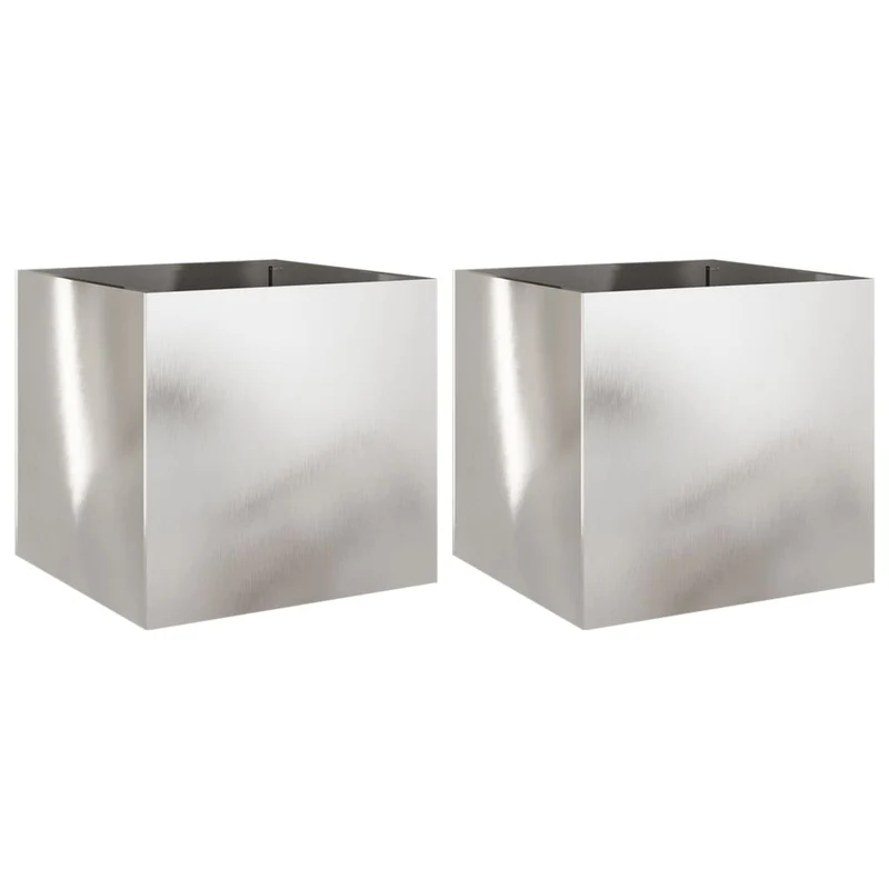 Jardinière bac lit surélevé plantes fleurs jardin terrasses lot de 2 argenté 49 x 47 x 46 cm acier inoxydable Argent 02_0039014