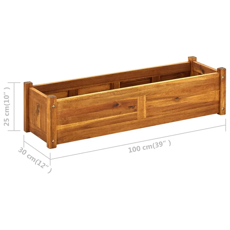 Jardinière lit surélevé plantes fleurs jardin 100 x 30 x 25 cm bois d'acacia 02_0001178