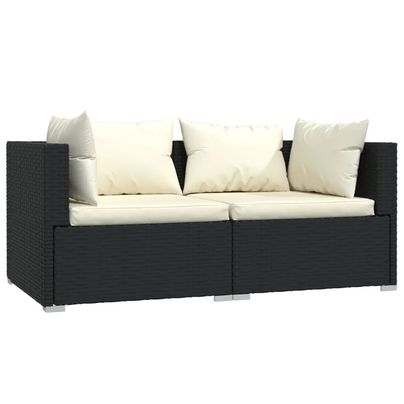 Salon de jardin meuble d'extérieur ensemble de mobilier 3 pièces avec coussins noir résine tressée 02_0015984