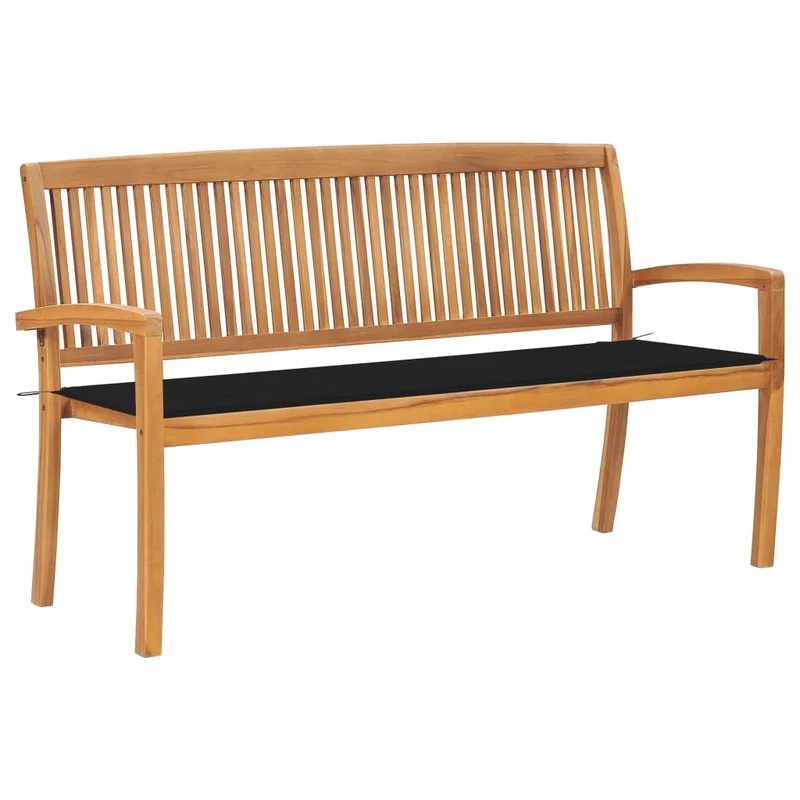 Banc de jardin meuble de patio d'extérieur terrasse empilable et coussin 159 cm bois de teck massif 02_0011686