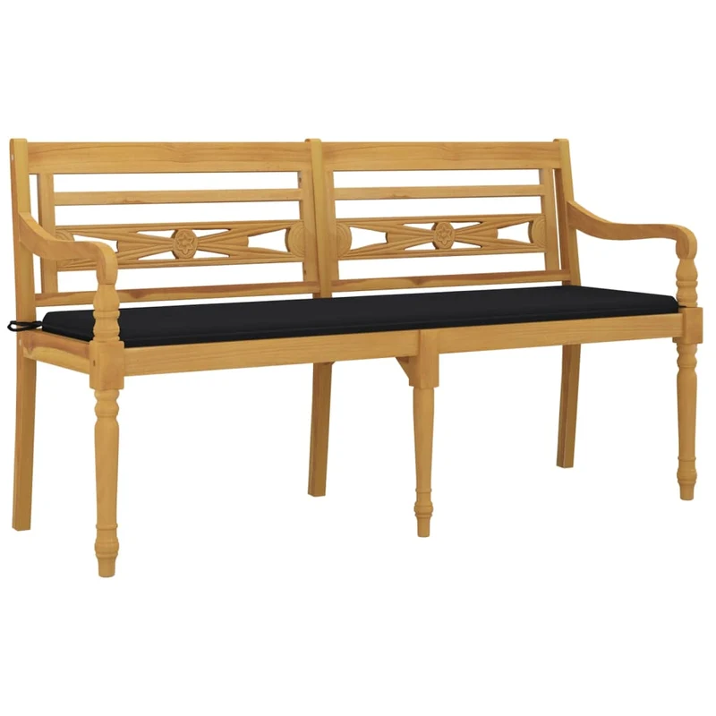 Banc de jardin meuble de patio d'extérieur terrasse avec coussin noir 150 cm bois de teck massif 02_0011081