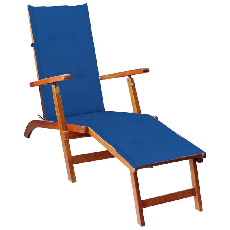 Transat chaise longue bain de soleil lit de jardin terrasse meuble d'extérieur avec repose-pied et coussin acacia solide 02_0012574