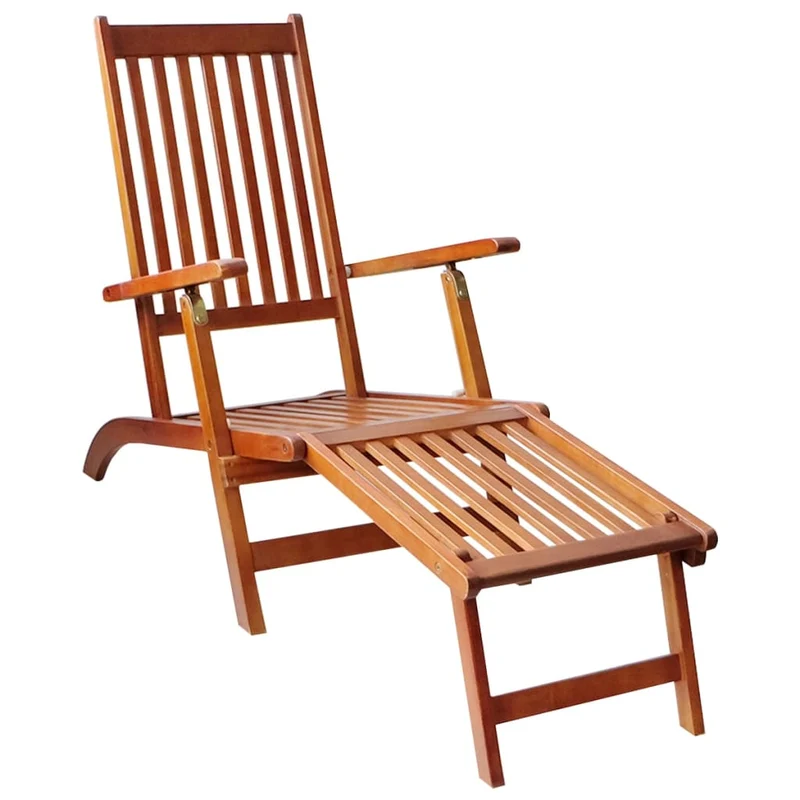 Transat chaise longue bain de soleil lit de jardin terrasse meuble d'extérieur avec repose-pied et coussin acacia solide 02_0012574
