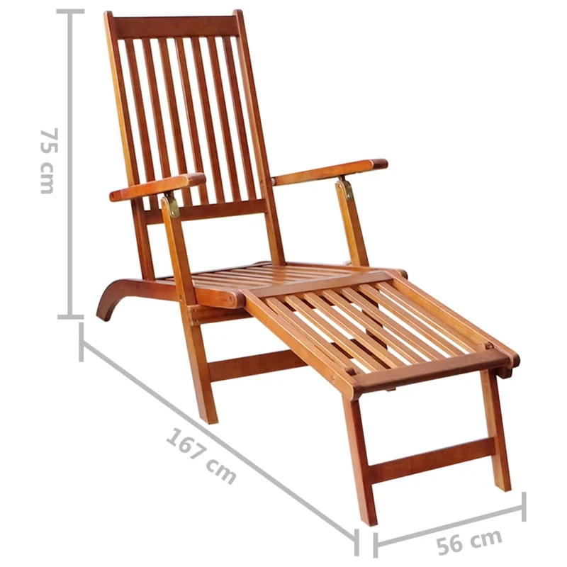 Transat chaise longue bain de soleil lit de jardin terrasse meuble d'extérieur avec repose-pied et coussin acacia solide 02_0012574