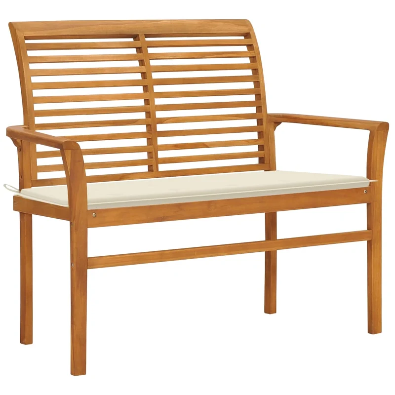 Banc de jardin meuble de patio d'extérieur terrasse avec coussin crème 112 cm bois de teck massif 02_0011500