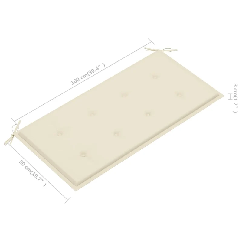 Banc de jardin meuble de patio d'extérieur terrasse avec coussin crème 112 cm bois de teck massif 02_0011500