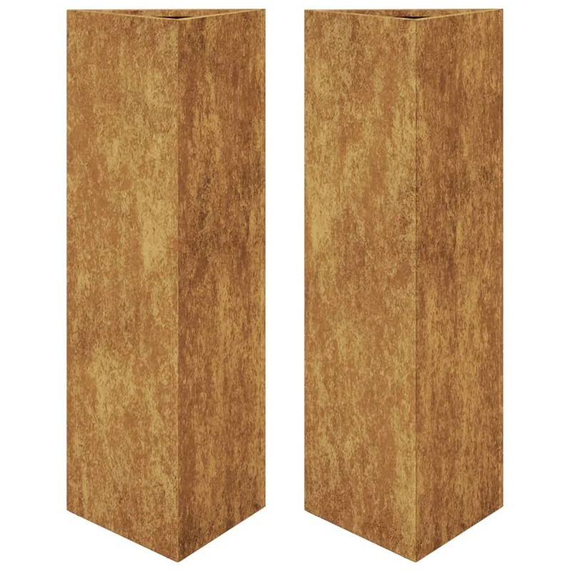 Jardinière bac lit surélevé plantes fleurs jardin terrasses lot de 2 triangulaire 30 x 26 x 75 cm acier corten marron 02_0039095