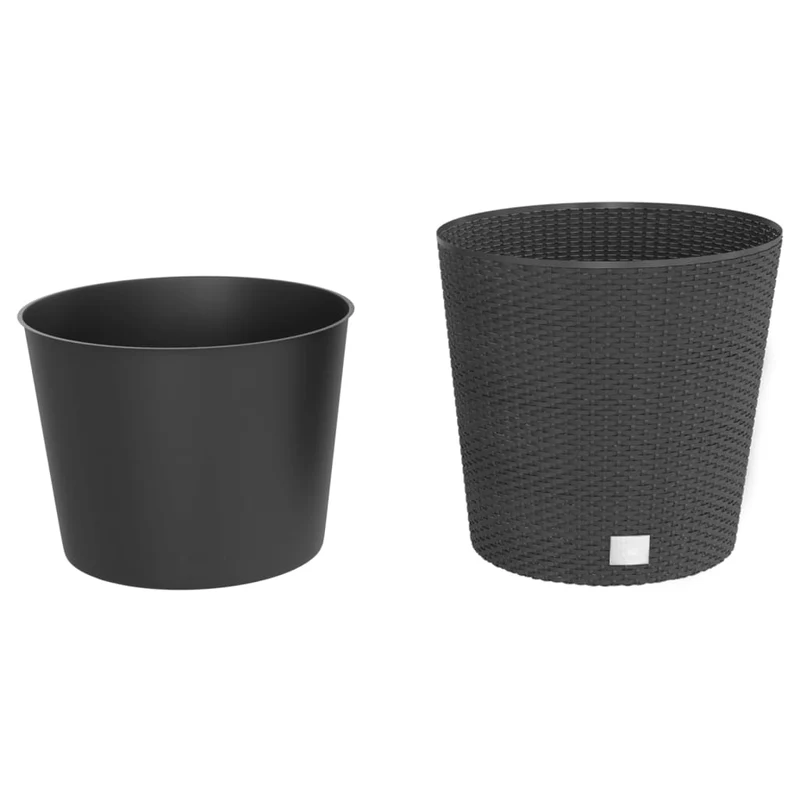 Jardinière bac lit surélevé plantes fleurs terrasse jardin et intérieur amovible 35 /37,5 L rotin PP anthracite 02_0038606