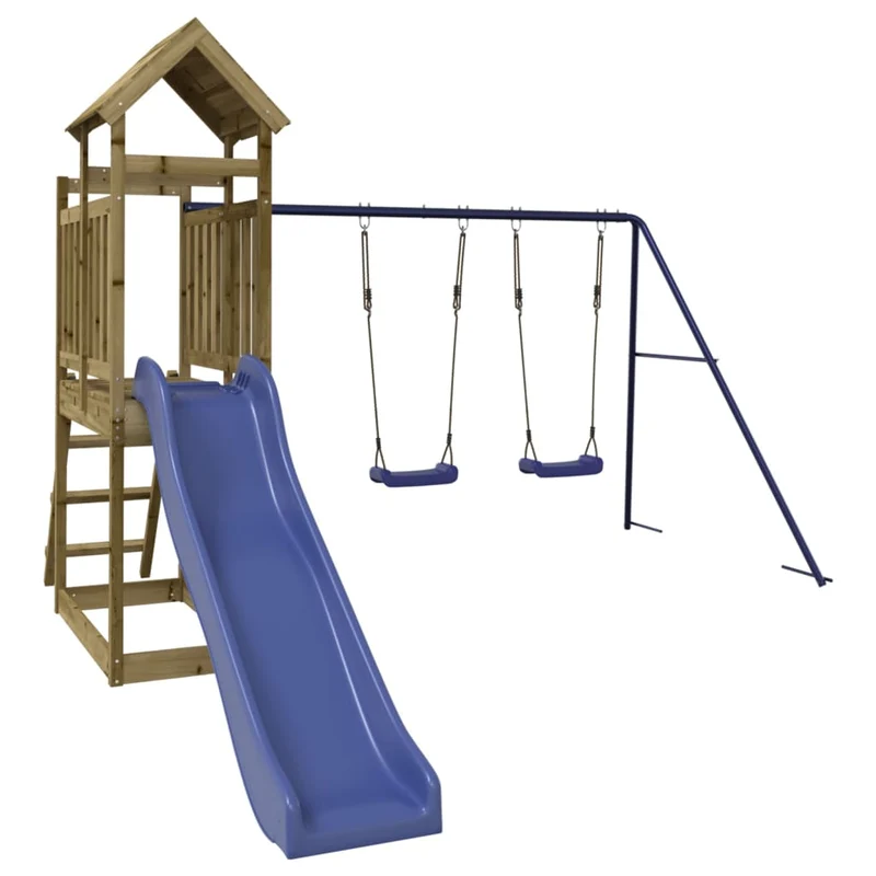 Aire de jeux d'extérieur balançoires toboggan portiques robuste jeux jardin 313 x 379 x 214 cm bois de pin imprégné 02_0004737