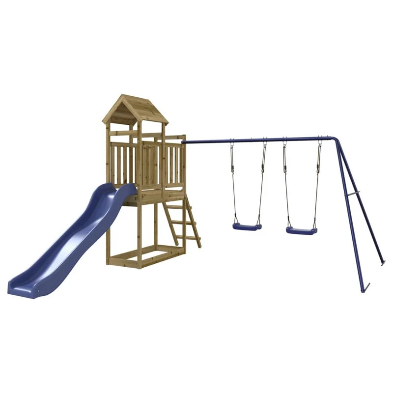 Aire de jeux d'extérieur balançoires toboggan portiques robuste jeux jardin 313 x 379 x 214 cm bois de pin imprégné 02_0004737