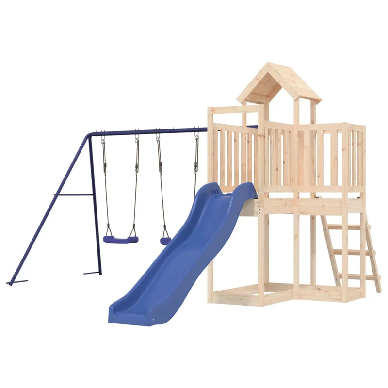 Aire de jeux d'extérieur balançoires toboggan portiques robuste jeux jardin 356 x 378 x 214 cm bois de pin massif 02_0004719