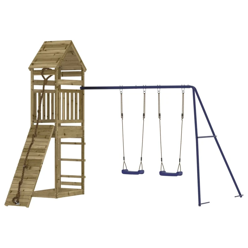 Aire de jeux d'extérieur balançoires toboggan portiques robuste jeux jardin 315 x 257 x 264 cm bois de pin imprégné 02_0005036