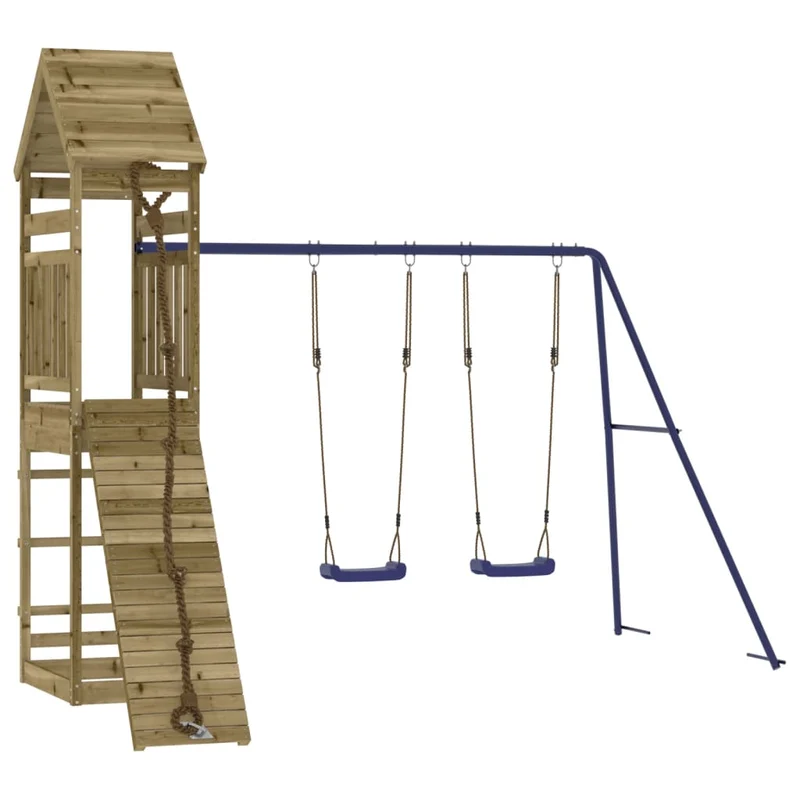 Aire de jeux d'extérieur balançoires toboggan portiques robuste jeux jardin 315 x 257 x 264 cm bois de pin imprégné 02_0005036