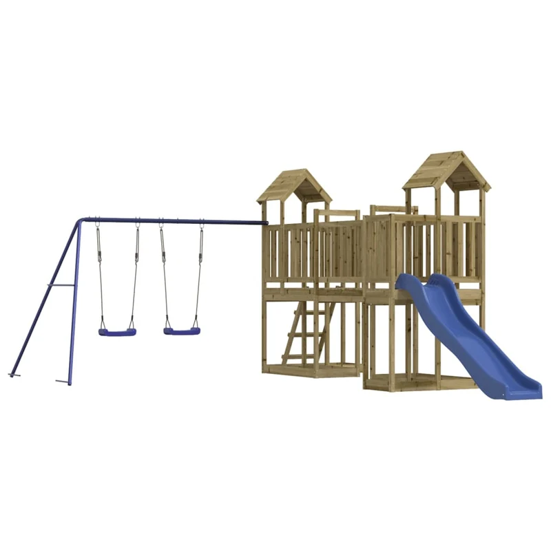 Aire de jeux d'extérieur balançoires toboggan portiques robuste jeux jardin 356 x 589 x 214 cm bois de pin imprégné 02_0004740