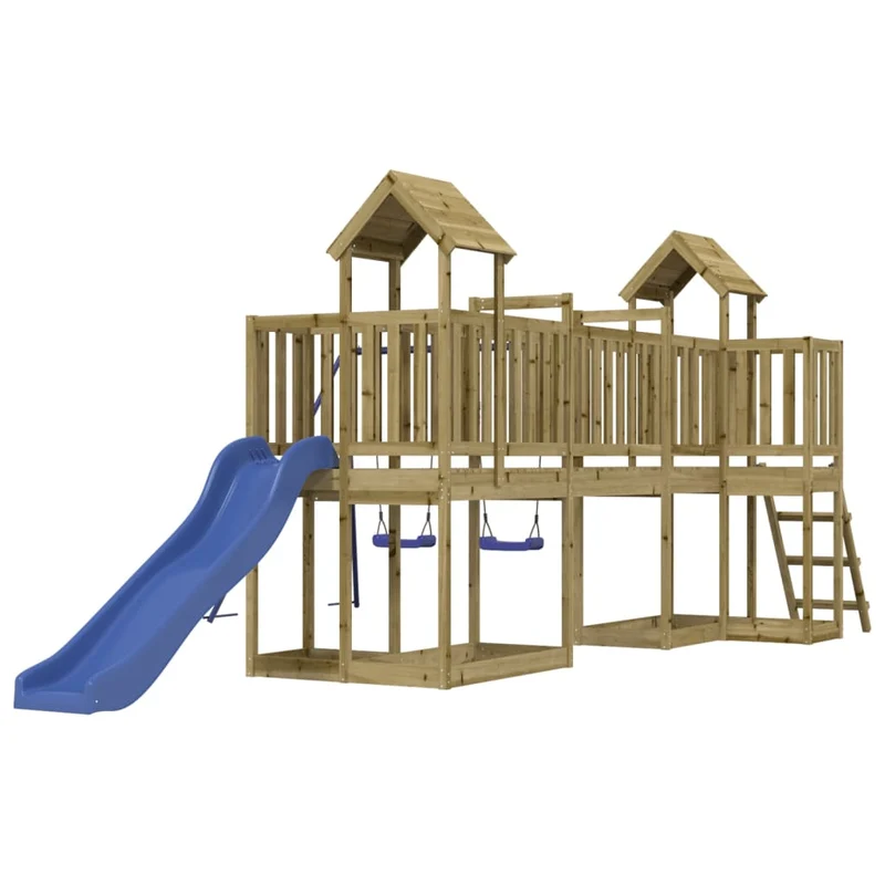 Aire de jeux d'extérieur balançoires toboggan portiques robuste jeux jardin 356 x 589 x 214 cm bois de pin imprégné 02_0004740