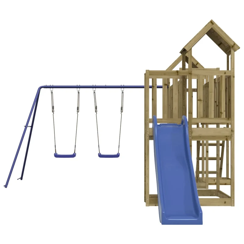 Aire de jeux d'extérieur balançoires toboggan portiques robuste jeux jardin 356 x 589 x 214 cm bois de pin imprégné 02_0004740