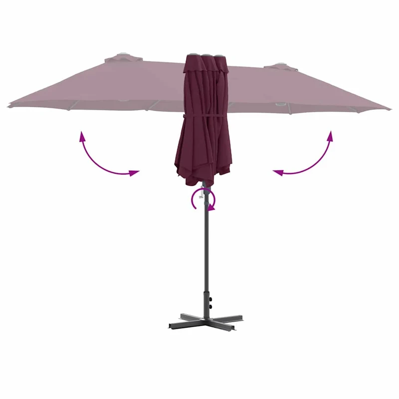 Parasol de jardin pliable moderne 370 x 197 x 239 cm protection UV ambiance cosy en polyester bordeaux 02_0058745