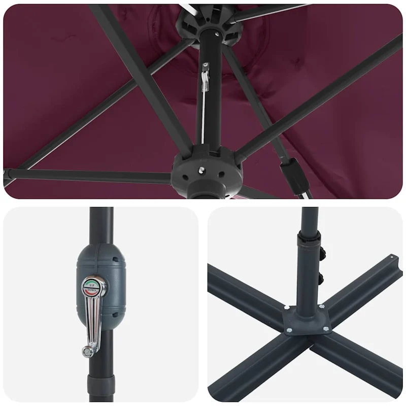 Parasol de jardin pliable moderne 370 x 197 x 239 cm protection UV ambiance cosy en polyester bordeaux 02_0058745