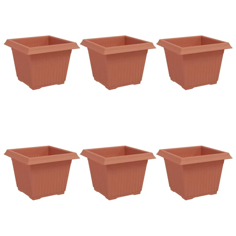 Lot de 6 pots de fleurs carrés modernes 43 x 43 x 33,5 cm pour intérieur extérieur en plastique rouge brique 02_0059361