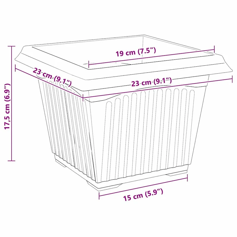 Lot de 6 pots de fleurs carrés modernes 43 x 43 x 33,5 cm pour intérieur extérieur en plastique rouge brique 02_0059361