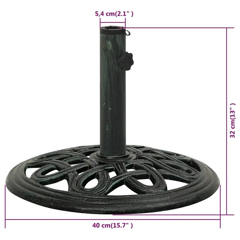 Socle de parasol robuste avec adaptateur extérieur 40 x 40 x 32 cm en fonte verte 02_0046551