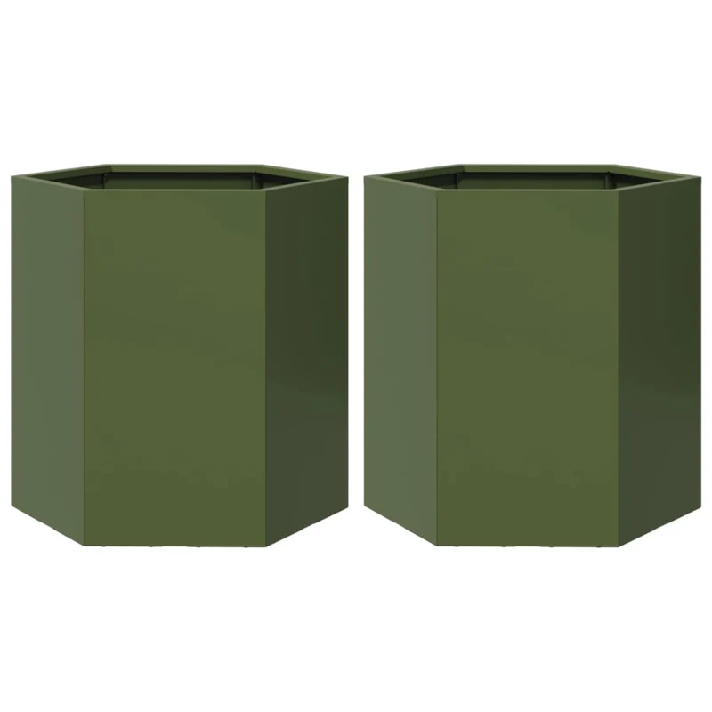 Jardinière bac lit surélevé plantes fleurs jardin terrasses lot de 2 olive hexagone 46 x 40 x 45 cm acier vert 02_0039088