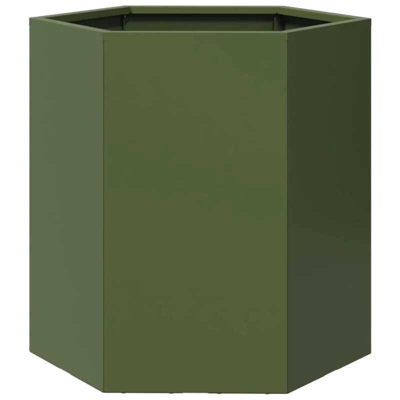 Jardinière bac lit surélevé plantes fleurs jardin terrasses lot de 2 olive hexagone 46 x 40 x 45 cm acier vert 02_0039088