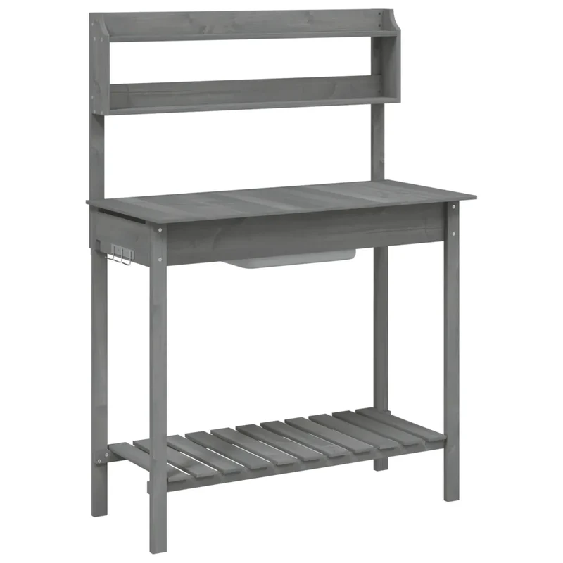 Table de rempotage avec évier en bois massif de sapin pour jardin 147,5 x 44 x 139,5 cm pratique moderne gris 02_0046209