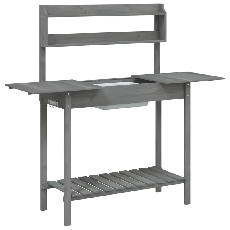 Table de rempotage avec évier en bois massif de sapin pour jardin 147,5 x 44 x 139,5 cm pratique moderne gris 02_0046209
