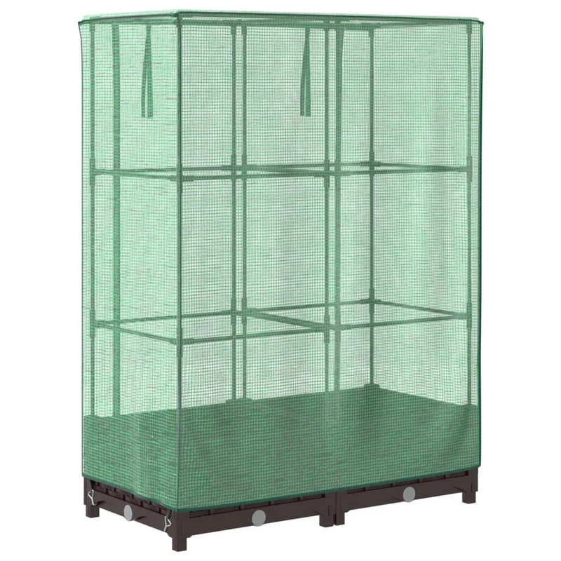 Jardinière bac lit surélevé plantes fleurs terrasse jardin surélevée avec housse aspect rotin 80 x 40 x 123 cm Marron 02_0038782
