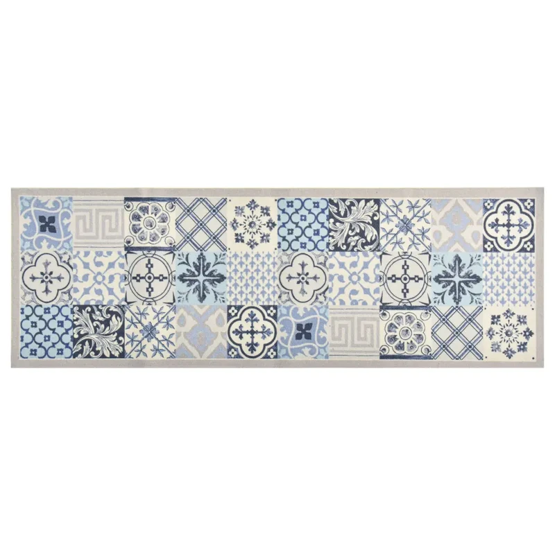 Tapis rectangulaire lavable pour cuisine couloir 300 x 60 cm antidérapant design mosaïque en polyamide noir 02_0046517