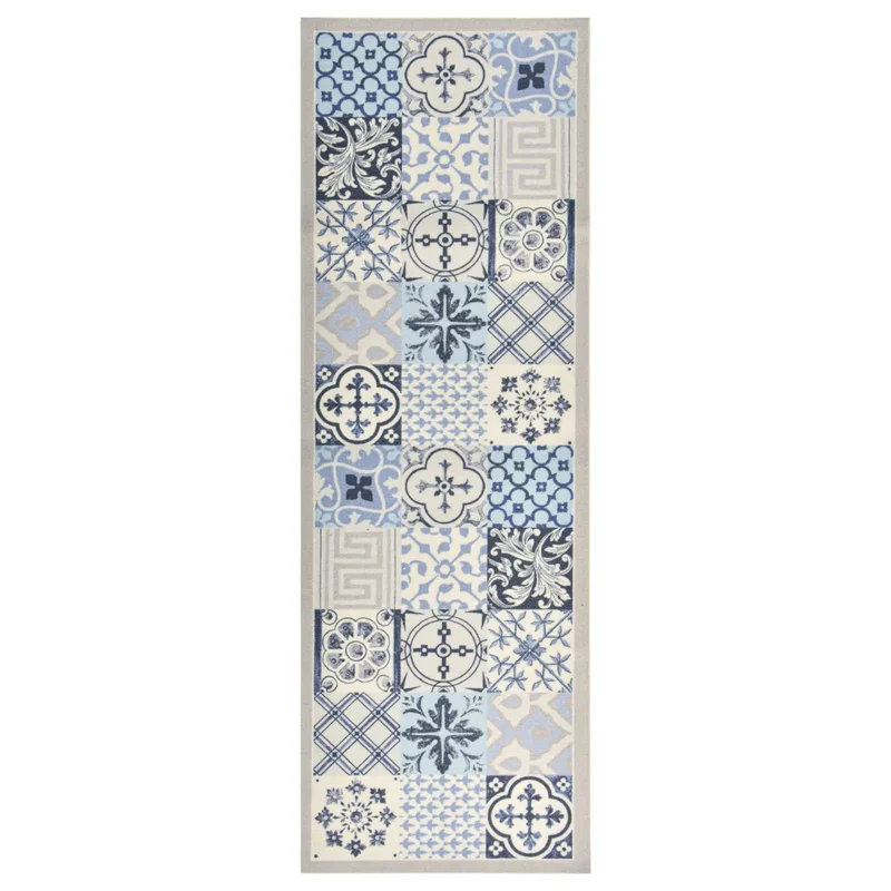 Tapis rectangulaire lavable pour cuisine couloir 300 x 60 cm antidérapant design mosaïque en polyamide noir 02_0046517
