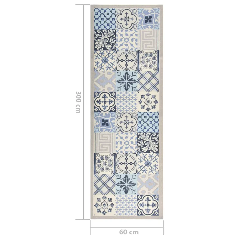 Tapis rectangulaire lavable pour cuisine couloir 300 x 60 cm antidérapant design mosaïque en polyamide noir 02_0046517