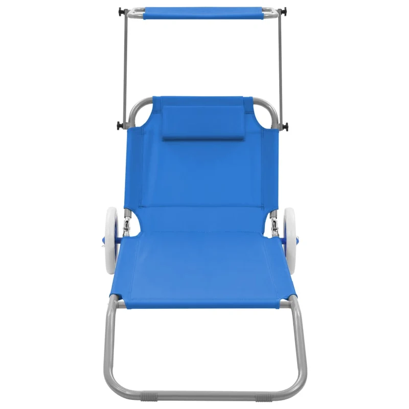 Transat chaise longue bain de soleil lit de jardin terrasse meuble d'extérieur pliable avec auvent et roues acier bleu 02_0012823