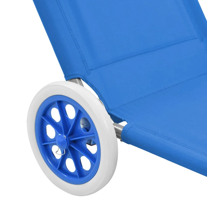 Transat chaise longue bain de soleil lit de jardin terrasse meuble d'extérieur pliable avec auvent et roues acier bleu 02_0012823