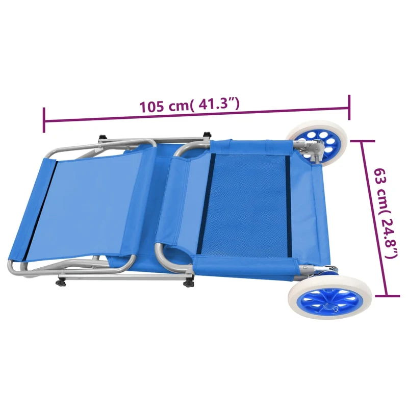 Transat chaise longue bain de soleil lit de jardin terrasse meuble d'extérieur pliable avec auvent et roues acier bleu 02_0012823