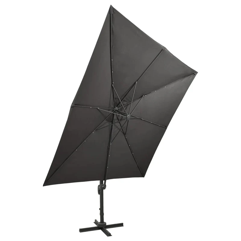 Parasol meuble de jardin déporté avec mât et lumières led 300 cm anthracite 02_0008517