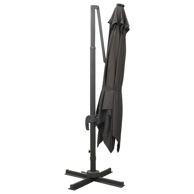 Parasol meuble de jardin déporté avec mât et lumières led 300 cm anthracite 02_0008517