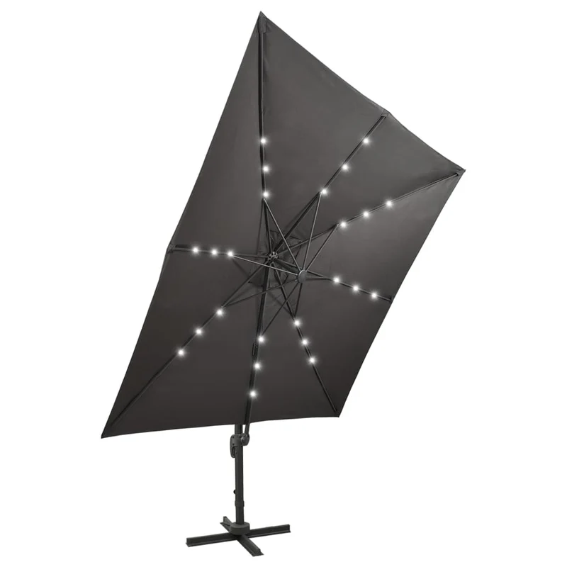 Parasol meuble de jardin déporté avec mât et lumières led 300 cm anthracite 02_0008517