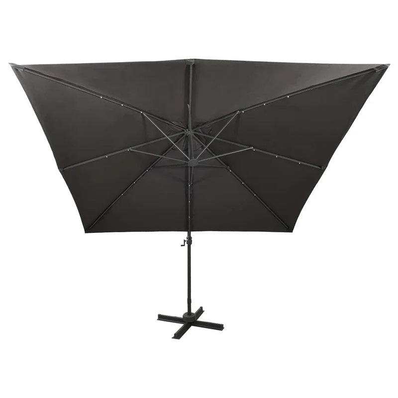 Parasol meuble de jardin déporté avec mât et lumières led 300 cm anthracite 02_0008517