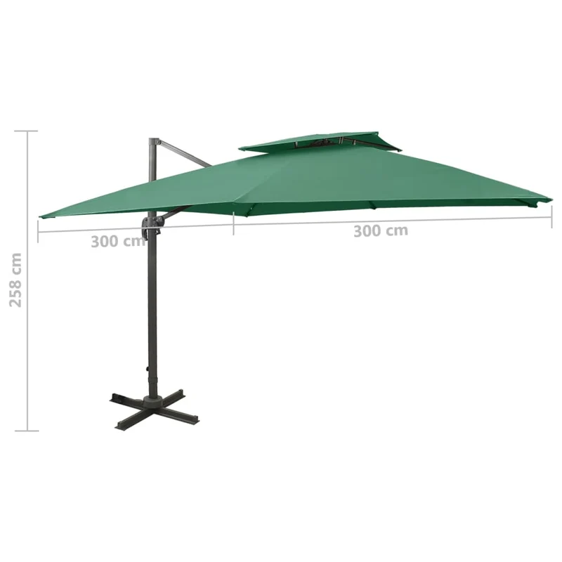 Parasol d'extérieur déporté à double toit 300 x 300 cm vert 02_0008563